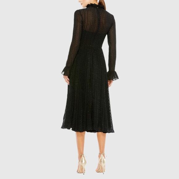 IEENA FOR MAC DUGGAL Black Embroidered Long Sleeve Ruffle Dress 49627 Sz 14 - Picture 5 of 8